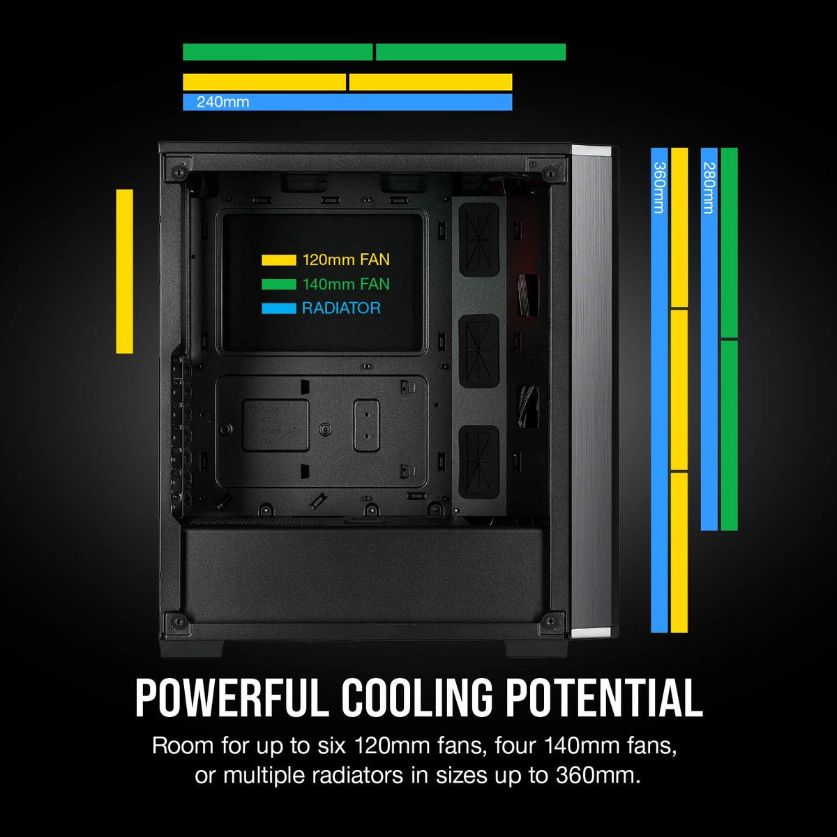 Black Tempered Glass Mid-Tower ATX Gaming Case J101273