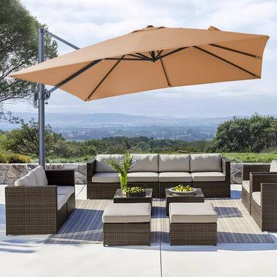 10 ft Square Cantilever Patio Umbrella with Crank and Cross Base O418947