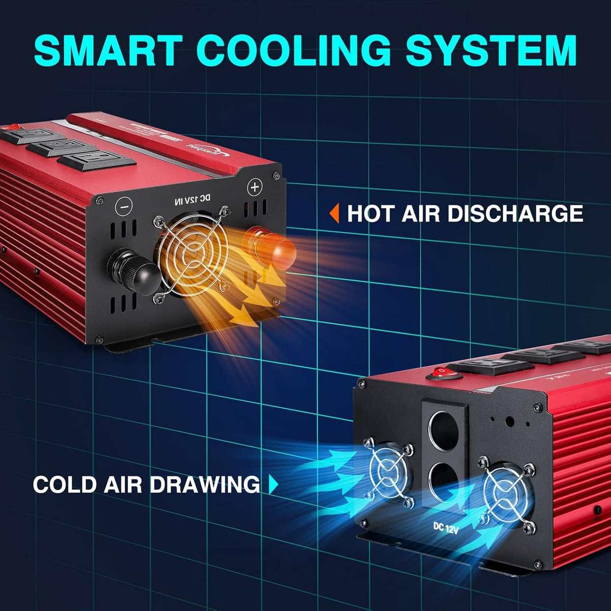 2000W Power Inverter 12v DC to 110v AC Converter with 3 AC Outlets H2338