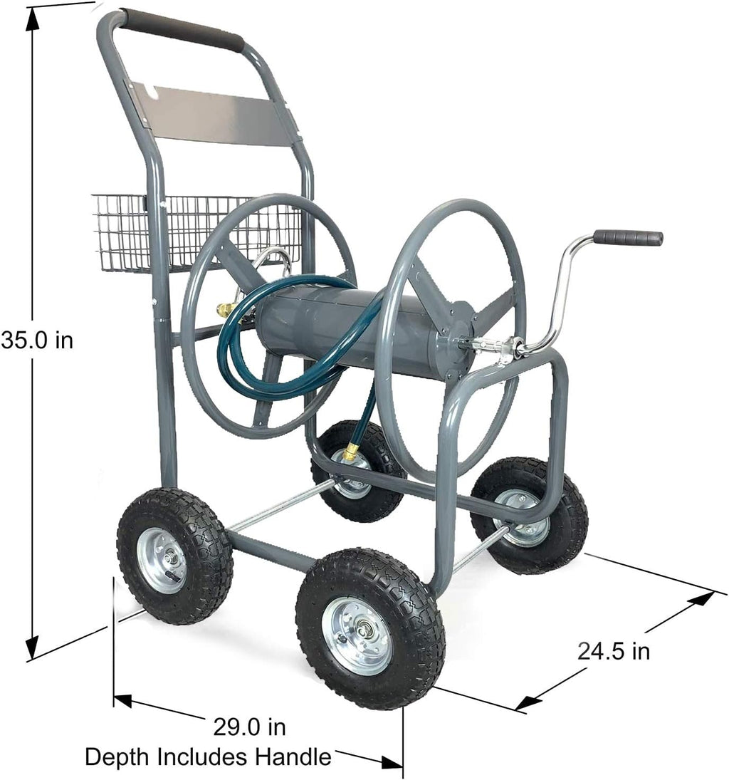 4 Wheels Portable Garden Hose Reel Cart with Storage Basket S146900