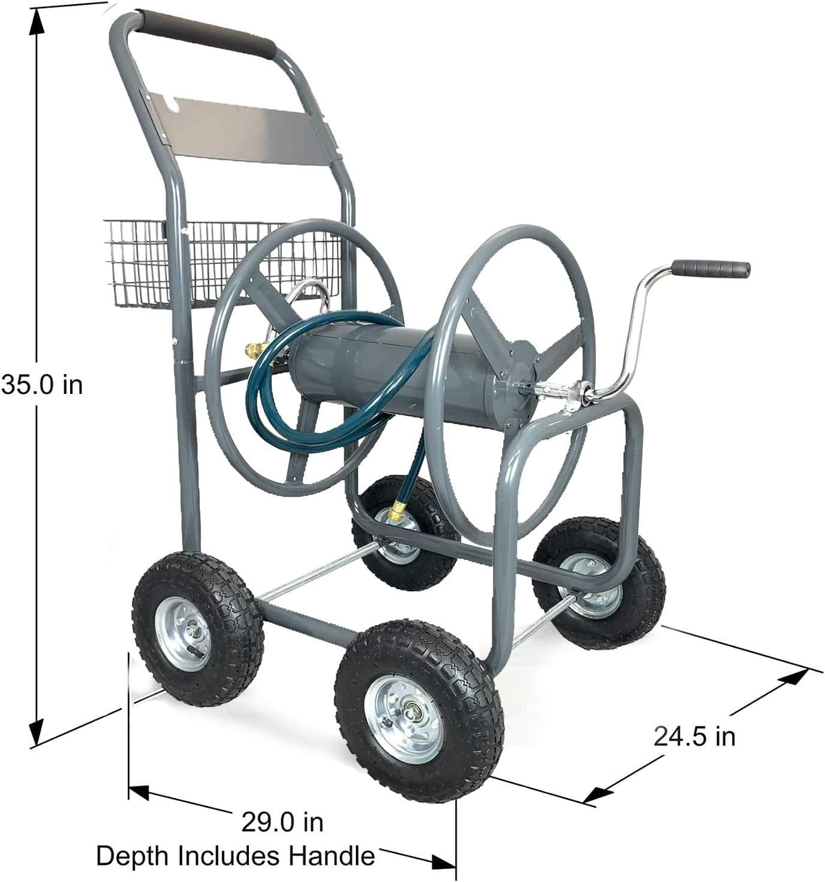 4 Wheels Portable Garden Hose Reel Cart with Storage Basket S146900