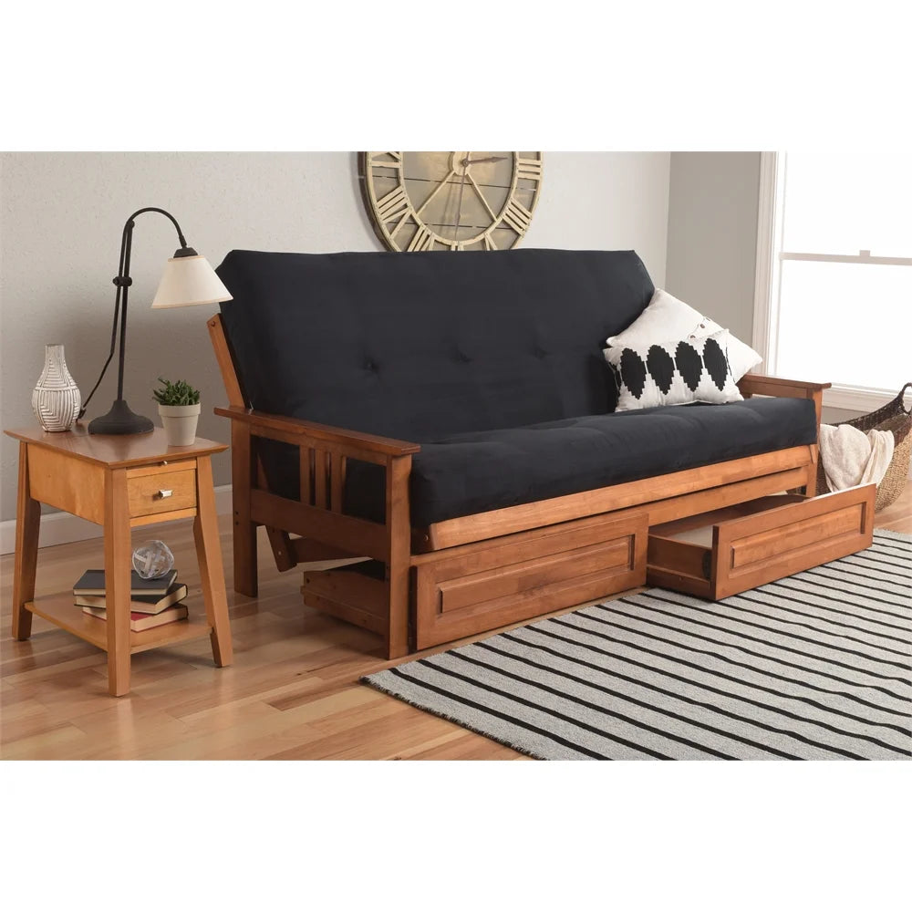 Futon with Suede Fabric Mattress in Black F7099
