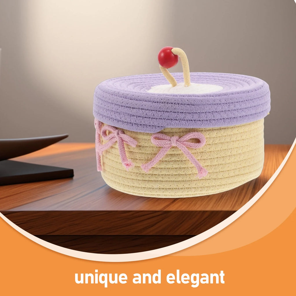 Woven Cotton Rope Basket With Lid Y74664