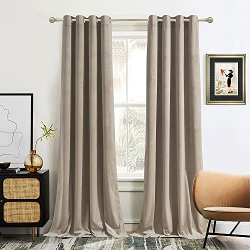 Grey Velvet Curtains 108 inch, 2 Pcs B40632