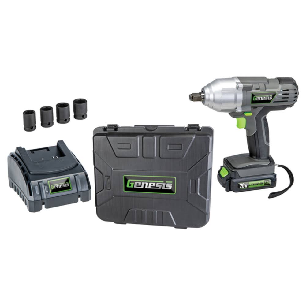 20-Volt Li-Ion Cordless Impact Wrench Kit with Charger, Battery, Sockets, and Storage Case D10317