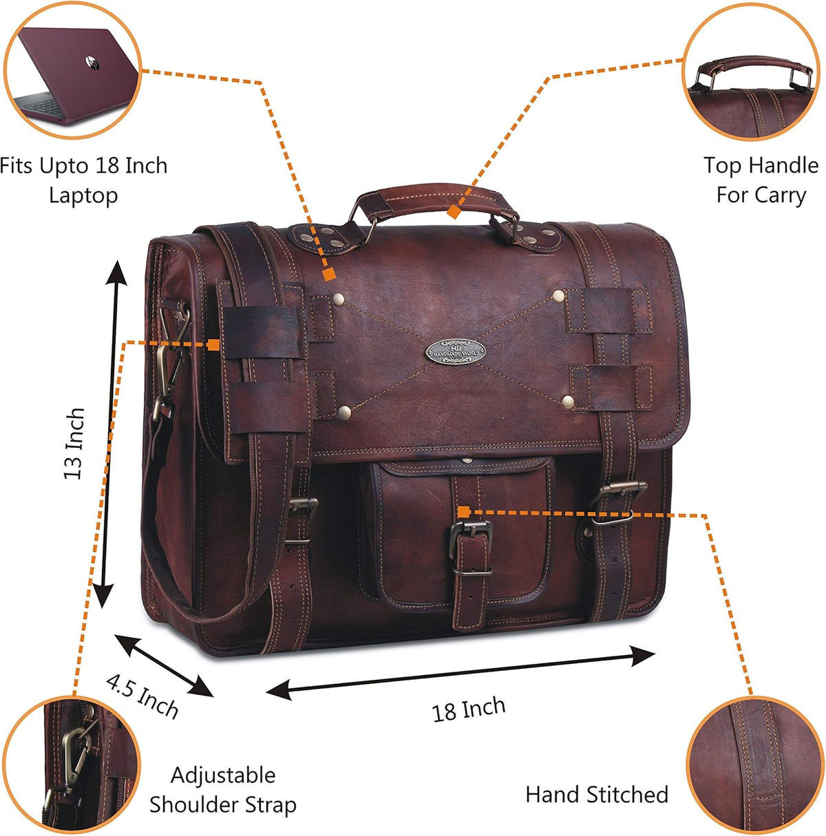 Distressed Leather Messenger Bag Satchel (13 X 18) H39350