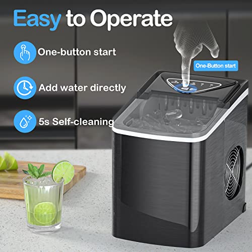 Black Countertop Ice Maker with Scoop and Basket T7994