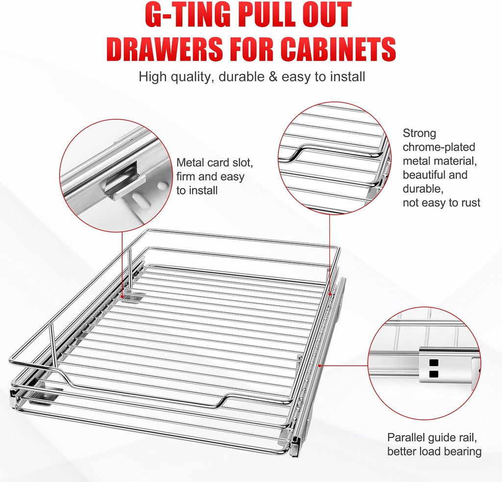 Pull Out Cabinet Organizer, Heavy Duty Slide Out Pantry Shelves Sliding Drawer Storage, 12.44 W x 16.54 D H809048
