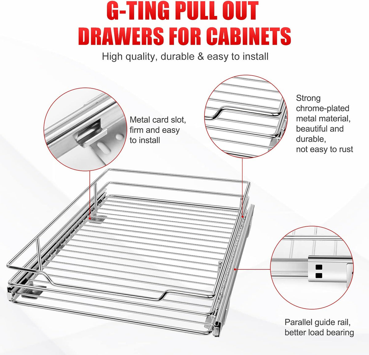 Pull Out Cabinet Organizer, Heavy Duty Slide Out Pantry Shelves Sliding Drawer Storage, 12.44 W x 16.54 D H809048