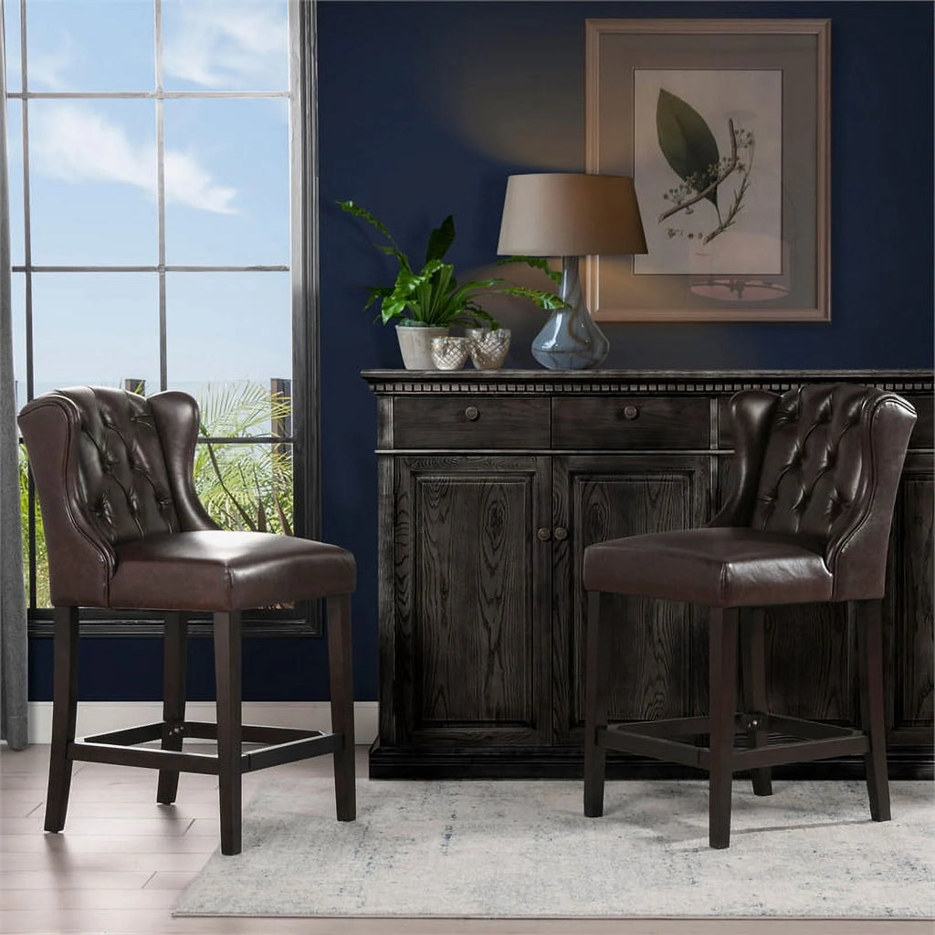 26" Tufted Faux Leather Bar Stool Set of 3 X838