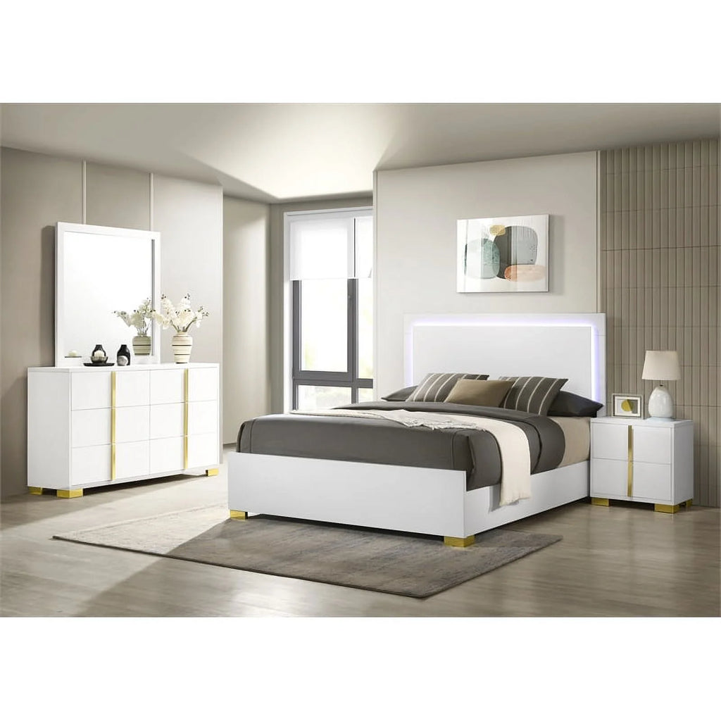 5-piece Contemporary Wood Queen Bedroom Set White and Gold G444