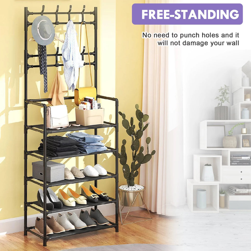 Coat Rack Stand with 5 Shelves Storage Black K75126