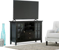 Black Solid Wood TV Media Stand with Storage Shelves and Cabinets A286
