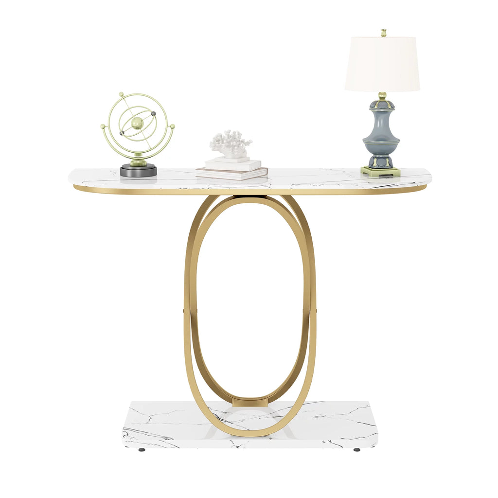 White & Gold Faux Marble Console Table Y210