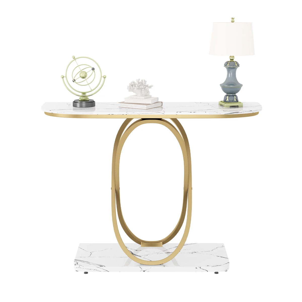 White & Gold Faux Marble Console Table Y210