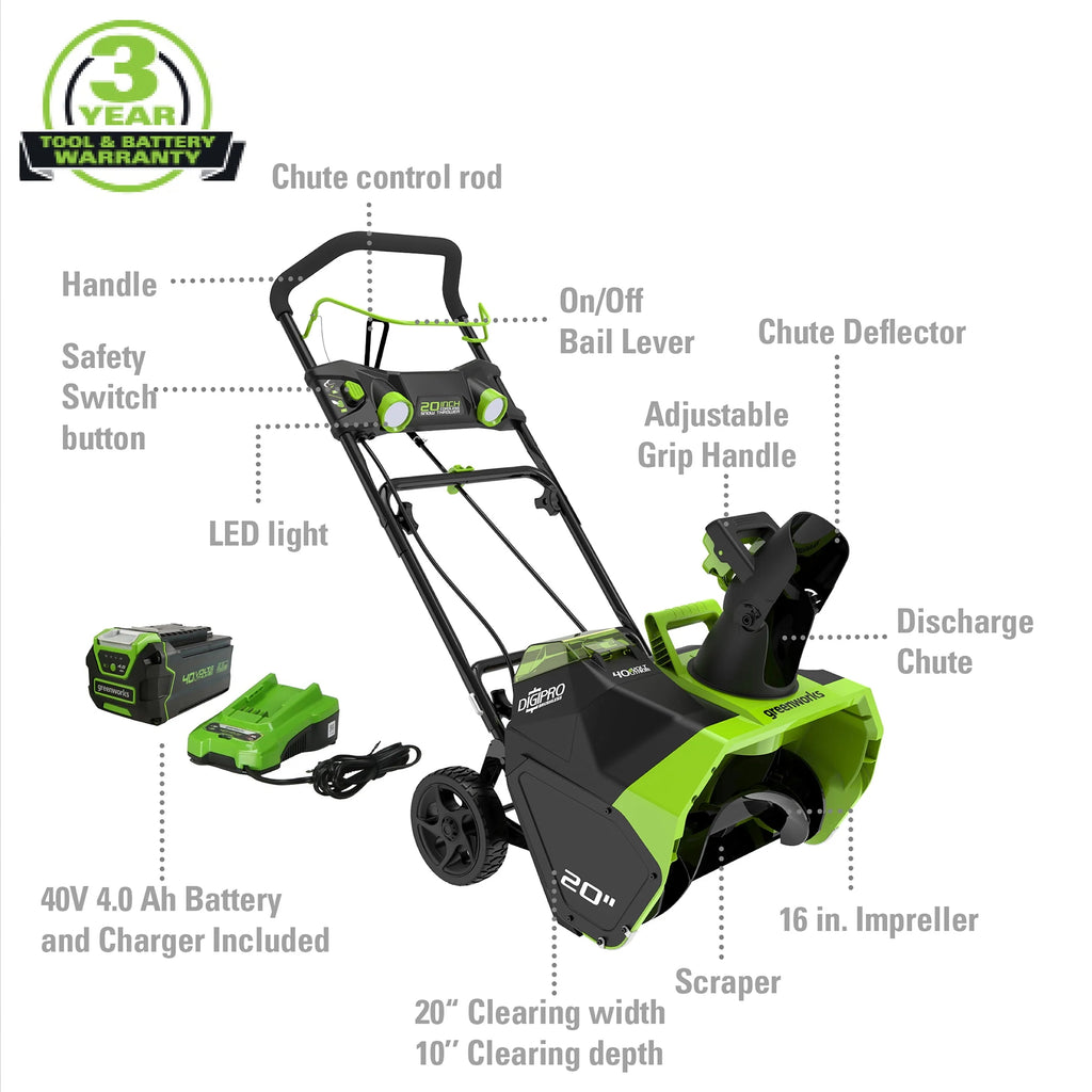 40V 20-inch Cordless Brushless Snow Blower with 4.0 Ah Battery and Charger N764614