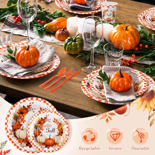 350 Pcs Fall Paper Plates Napkins Cups Disposable Tableware Set T404