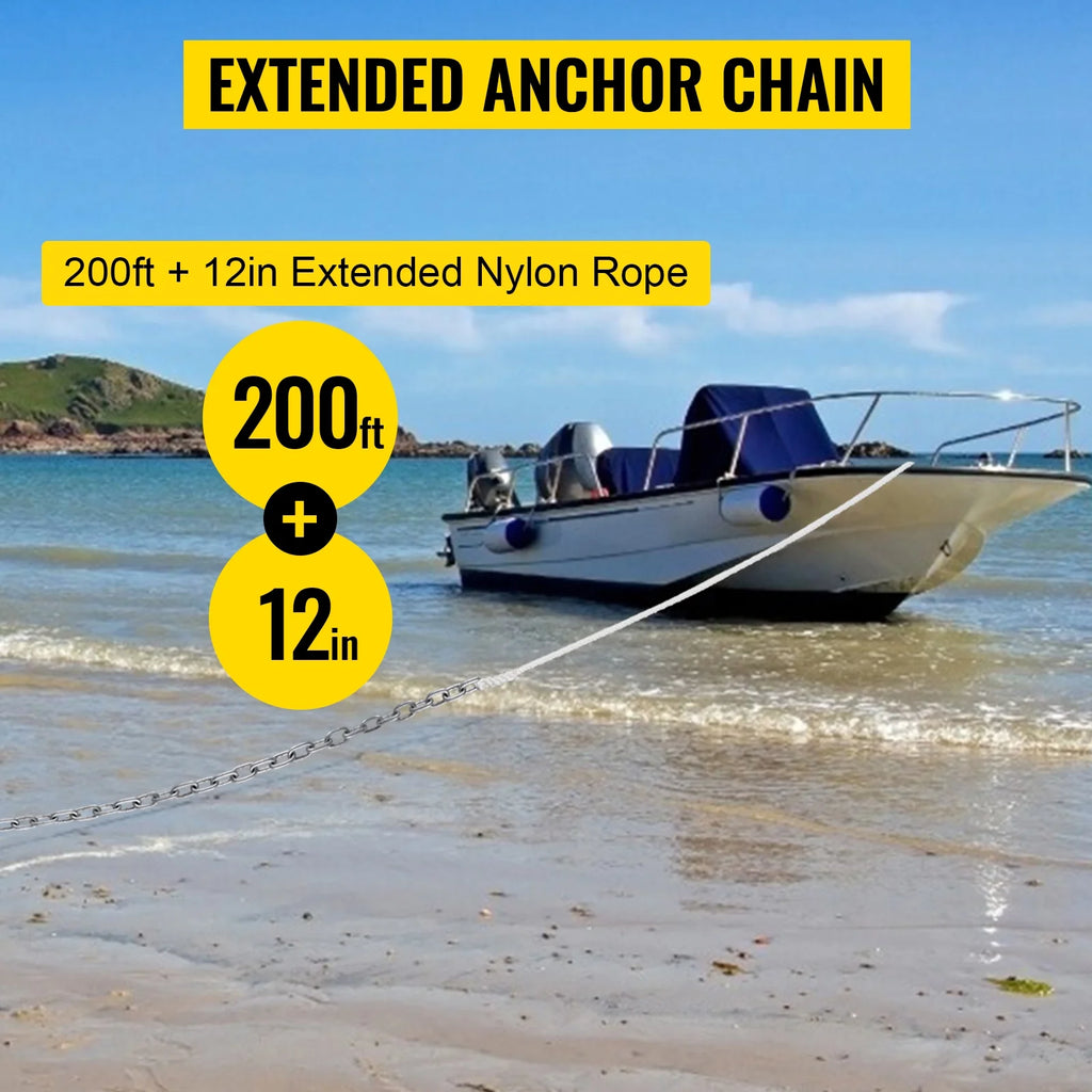 Boat Anchor Chain 15' x 5/16" Galvanized Chain with 1/2" x 200' Nylon Rope P638