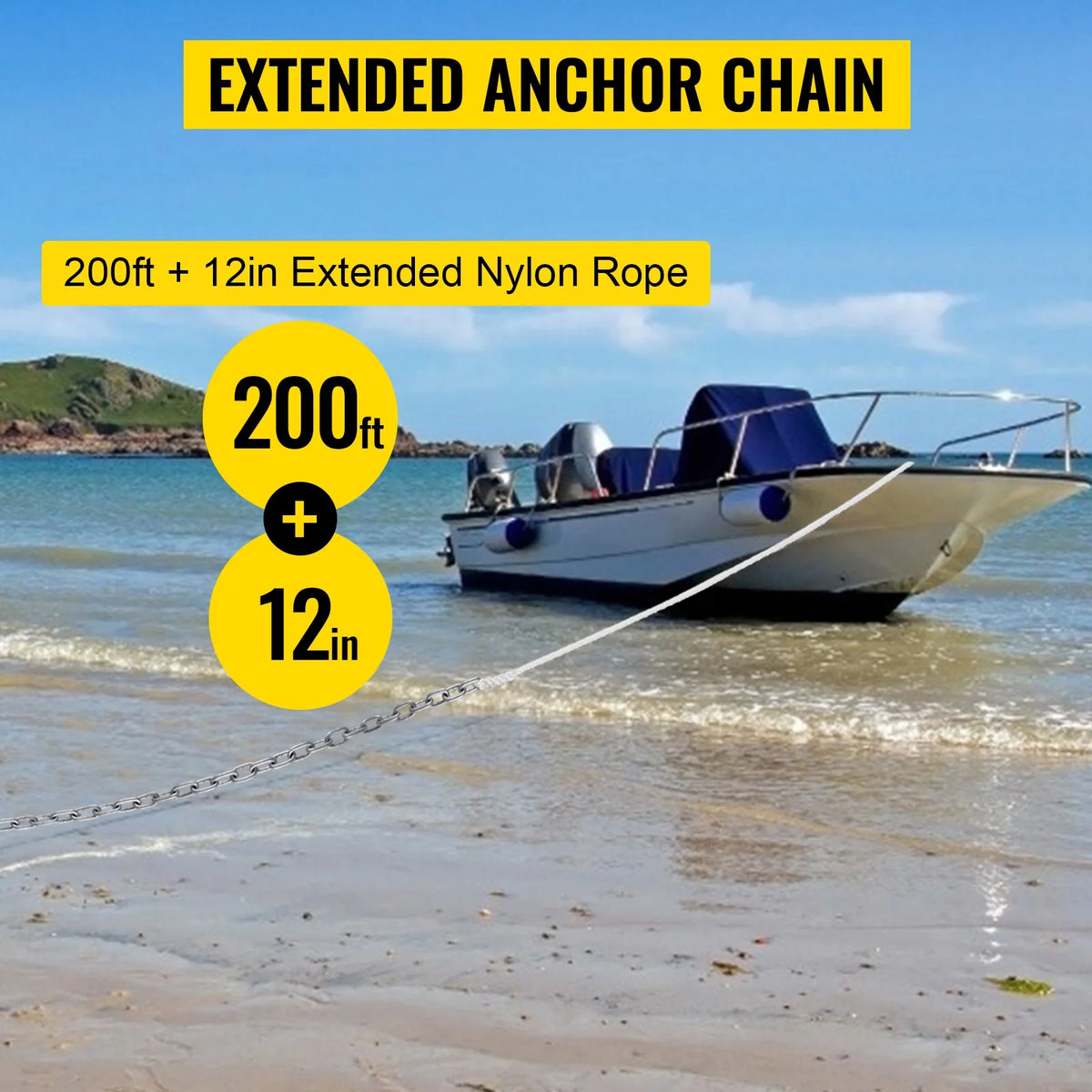 Boat Anchor Chain 15' x 5/16" Galvanized Chain with 1/2" x 200' Nylon Rope P638