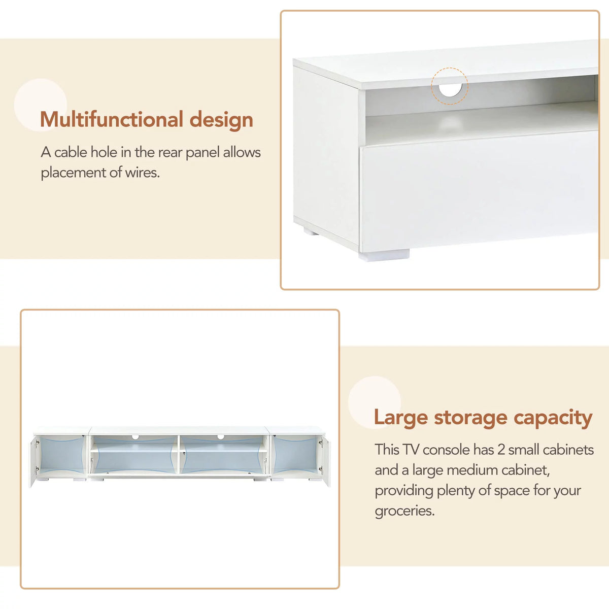 White 90 Inch TV Stand with LED Lights Y58172