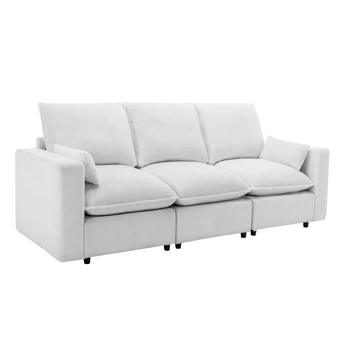 3 Seater White Teddy Fabric Sofa with Pillows E22944