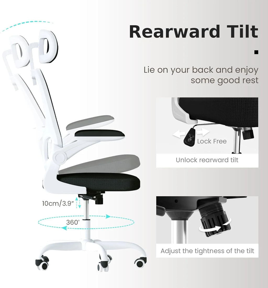 White Ergonomic Mesh Office Chair with Lumbar Support and Headrest W126809