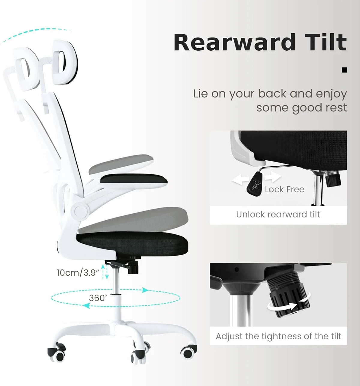 White Ergonomic Mesh Office Chair with Lumbar Support and Headrest W126809