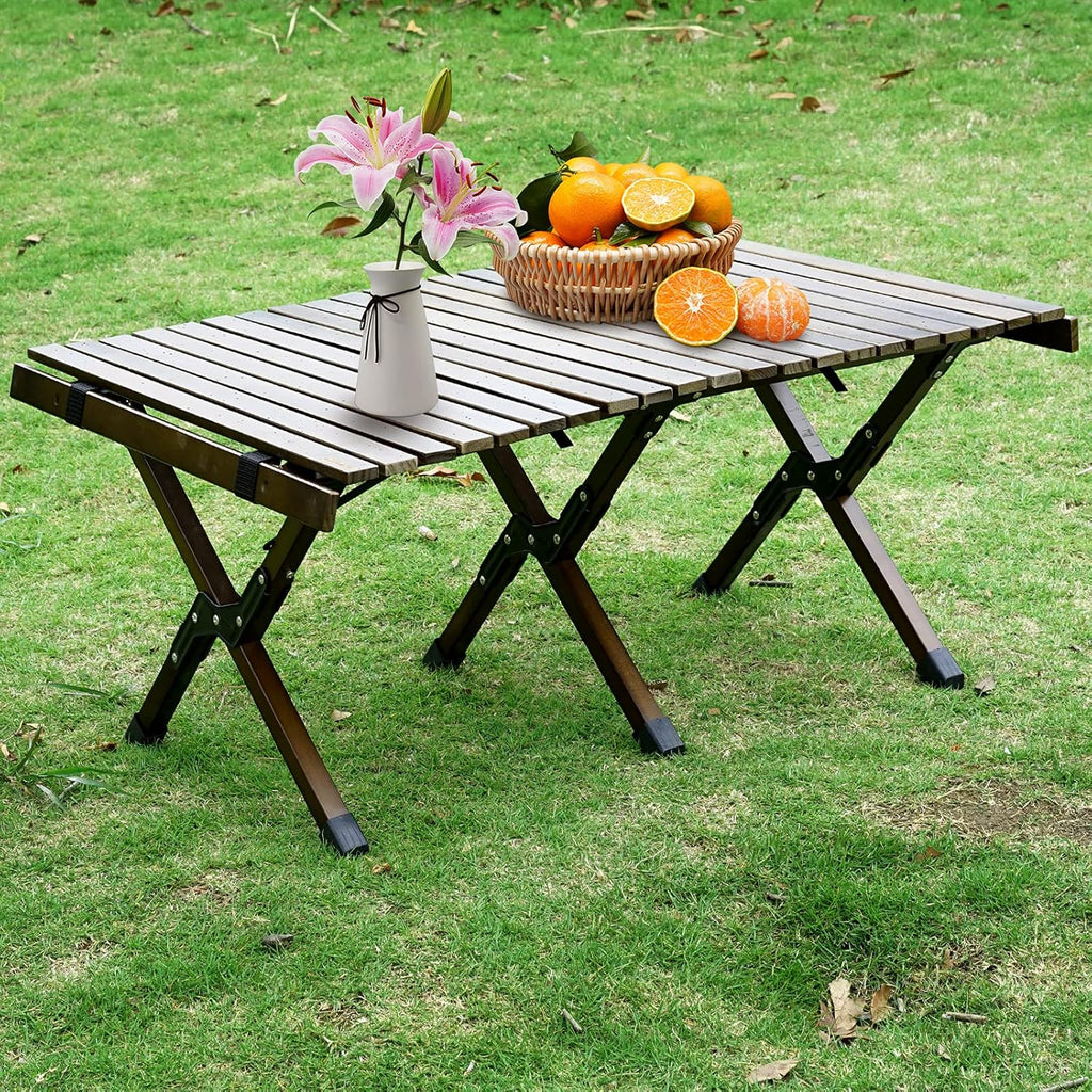 Portable Folding Wooden Camping Table with Carry Bag U573216
