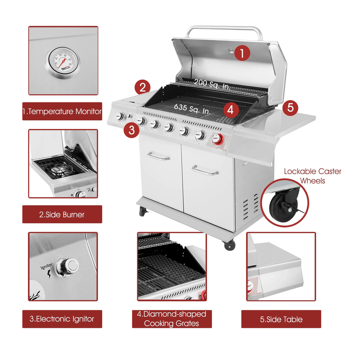 5-Burner Gas Grill with Rotisserie Kit E62097