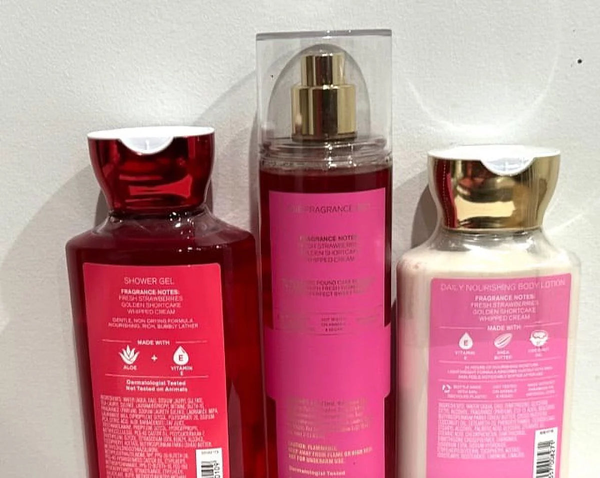 Strawberry Pound Cake Body Lotion, Fragrance Mist, and Shower Gel Trio Set E73452
