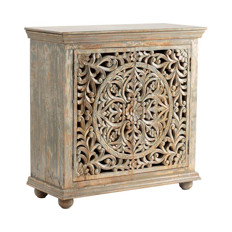 Mango Wood Carved 2 Door Cabinet W3684