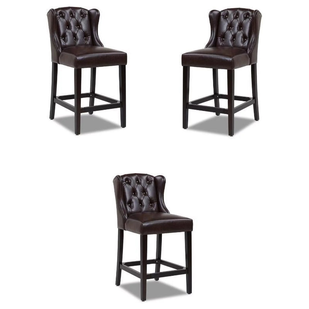 26" Tufted Faux Leather Bar Stool Set of 3 X838