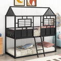 Black Metal Bunk Bed with Slide and Storage Stairs D394338