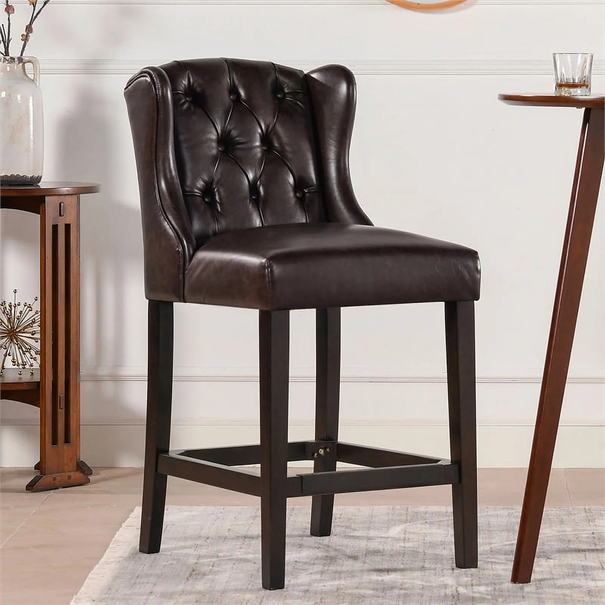 26" Tufted Faux Leather Bar Stool Set of 3 X838