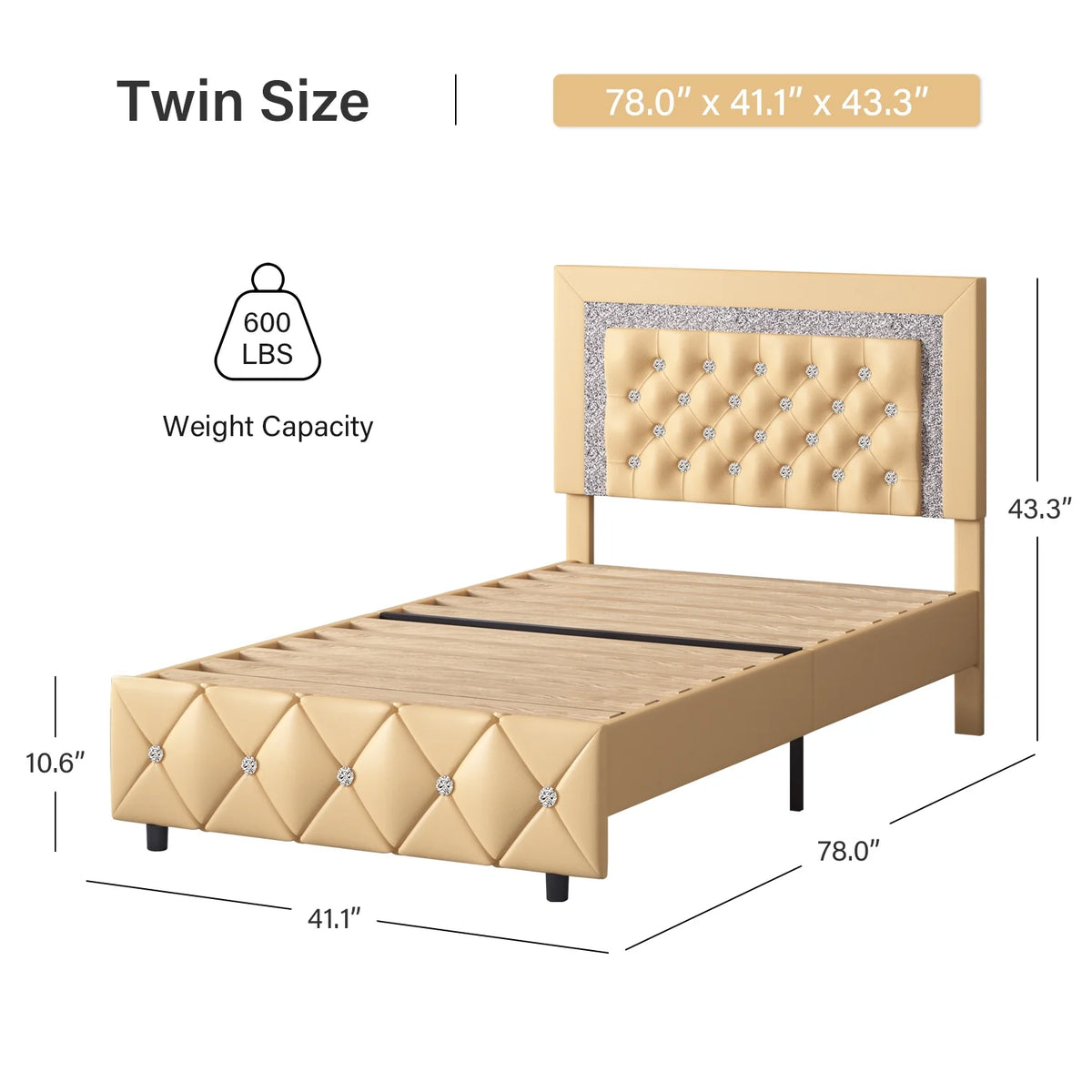 Black Twin Size Upholstered Platform Bed Frame with Headboard K1956