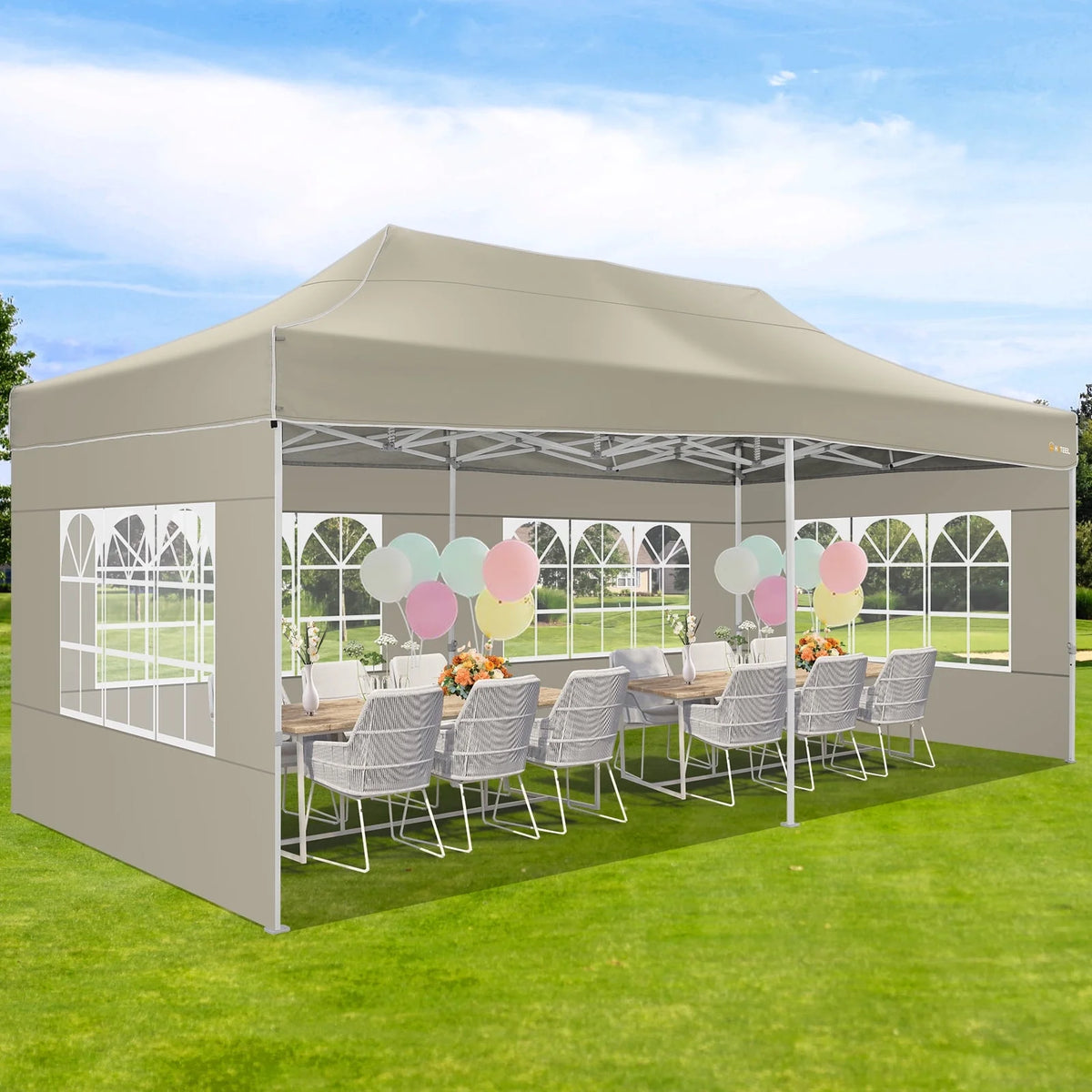 10x15 Heavy Duty Pop up Canopy Tent with 4 Sidewalls and Roller Bag, Black U176