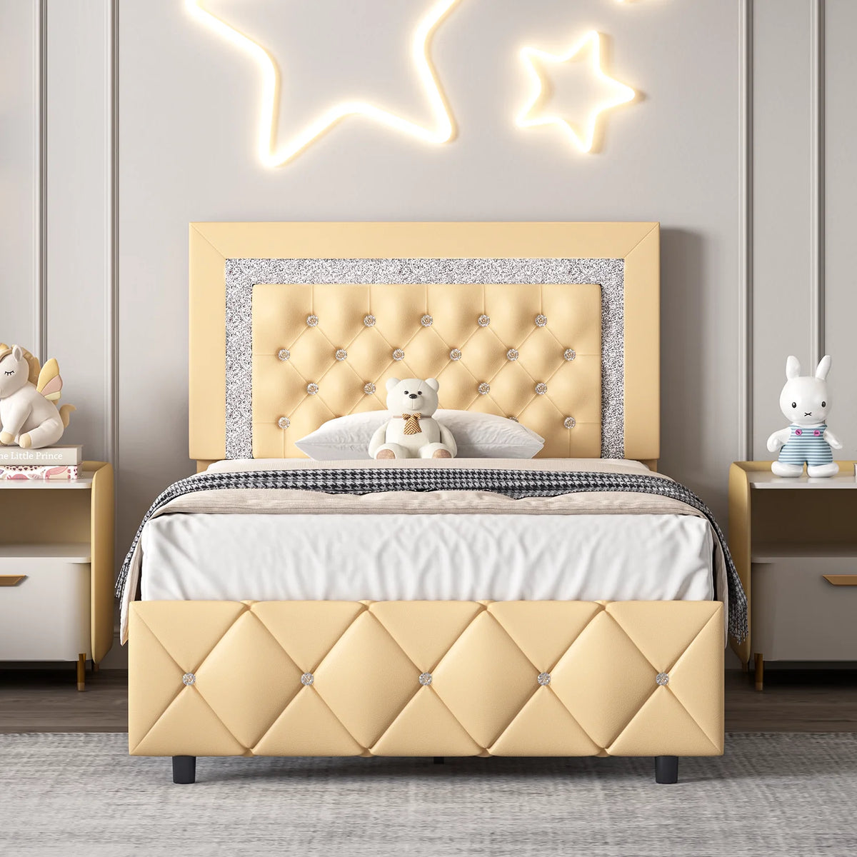 Black Twin Size Upholstered Platform Bed Frame with Headboard K1956