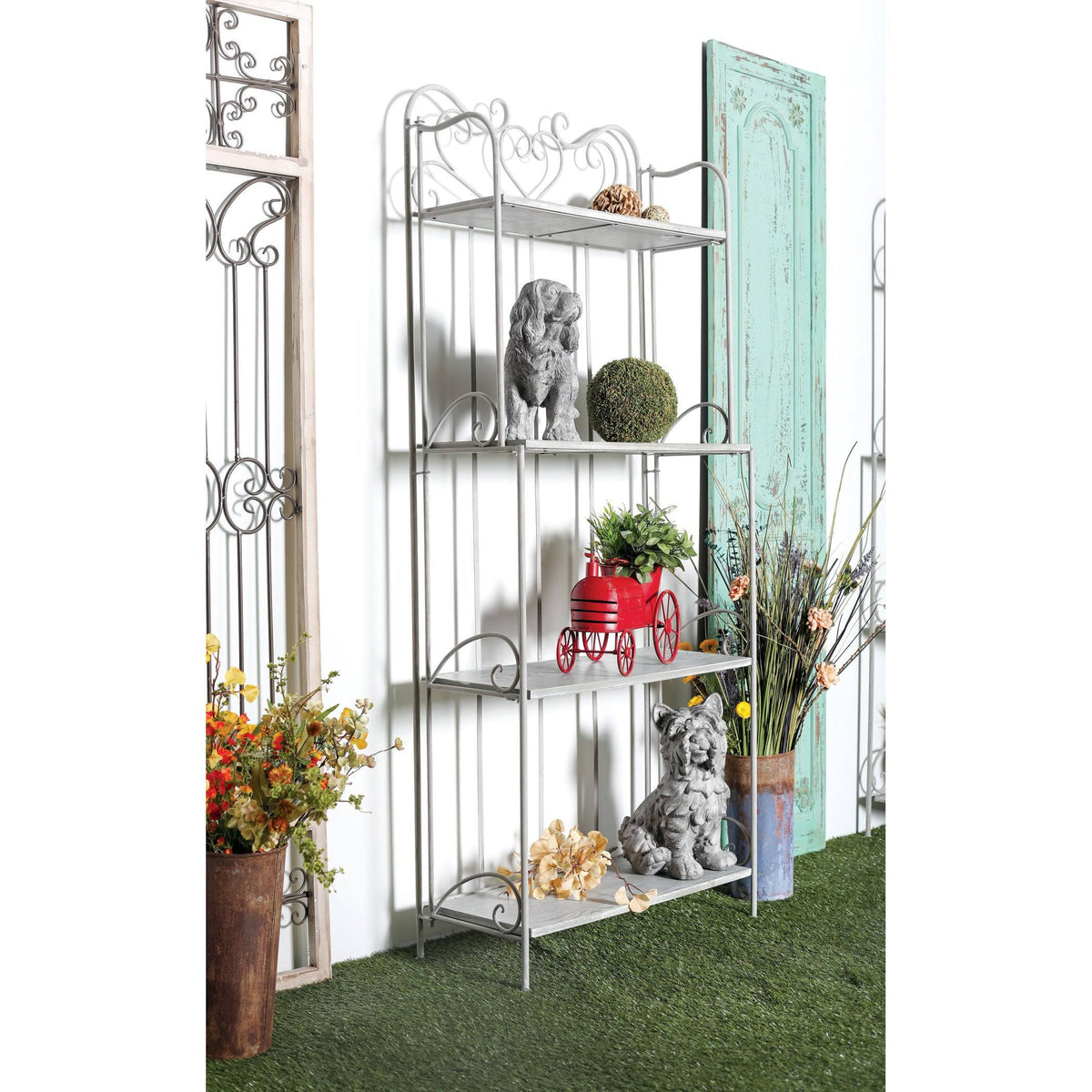 Gray Wood and Iron Four-Tier Bookshelf F80023