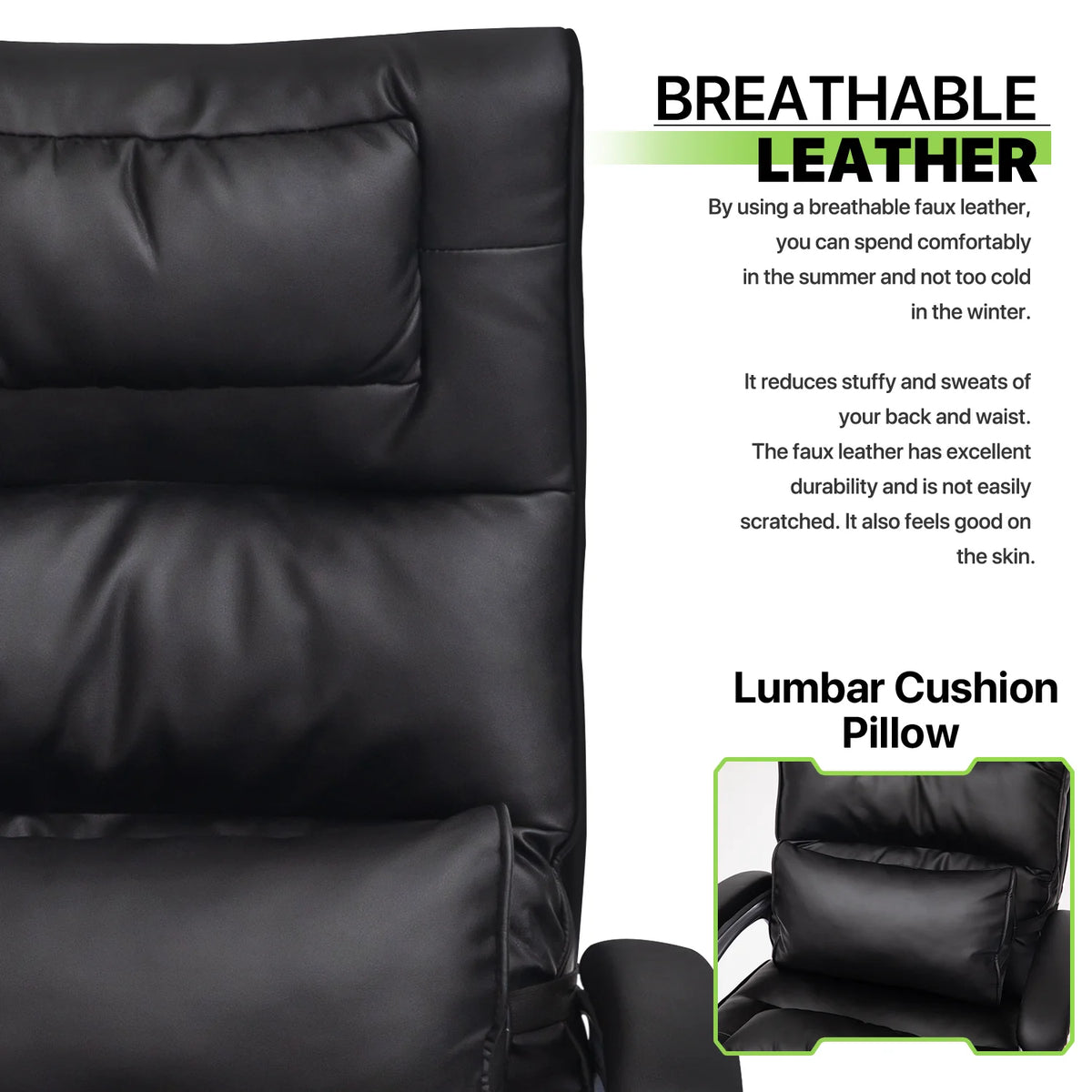 Black Leather Rolling Executive Office Chair with Detachable Lumbar Support H86988