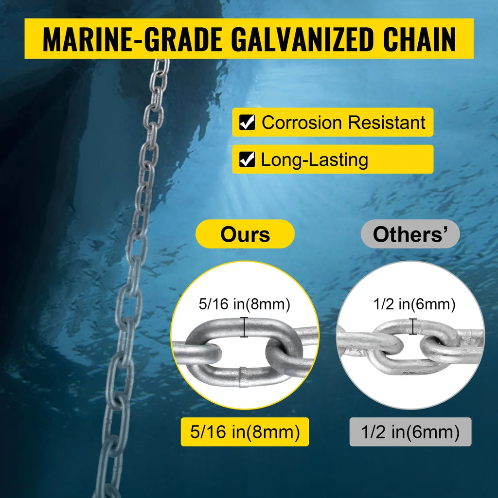 Boat Anchor Chain 15' x 5/16" Galvanized Chain with 1/2" x 200' Nylon Rope P638