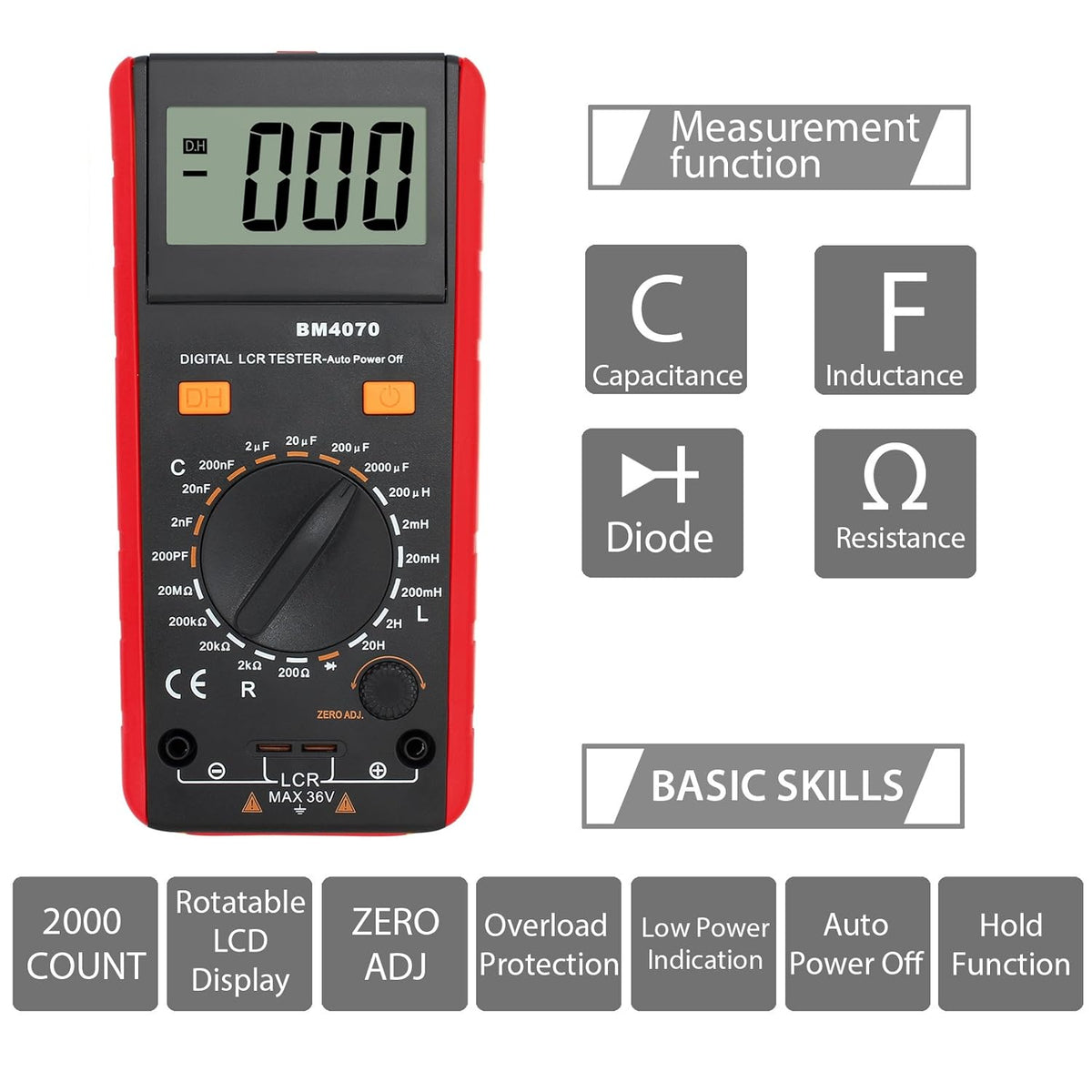 LCR Meter Capacitance Inductance Resistance Tester with Overrange Display P5576