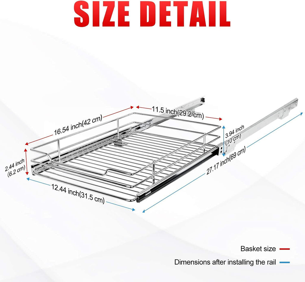 Pull Out Cabinet Organizer, Heavy Duty Slide Out Pantry Shelves Sliding Drawer Storage, 12.44 W x 16.54 D H809048