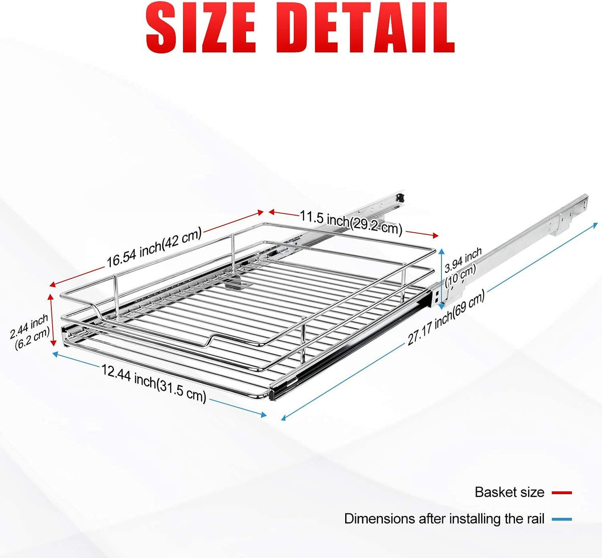 Pull Out Cabinet Organizer, Heavy Duty Slide Out Pantry Shelves Sliding Drawer Storage, 12.44 W x 16.54 D H809048
