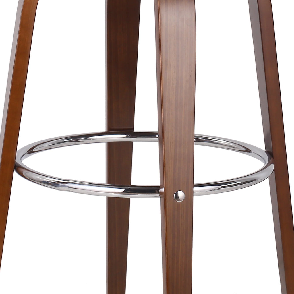 Midnight Black and Walnut Upholstered Swivel Barstool F248