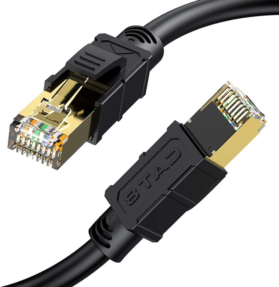 CAT8 Shielded Ethernet Cable 65ft 26AWG 40Gbps 2000MHz Gold Plated RJ45 Connector Pack of 2 M857