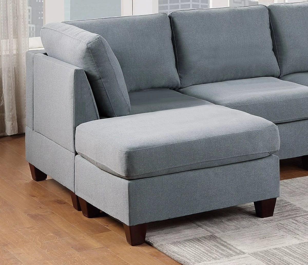 Grey Linen Like Fabric 6Pc Modular Sectional L924