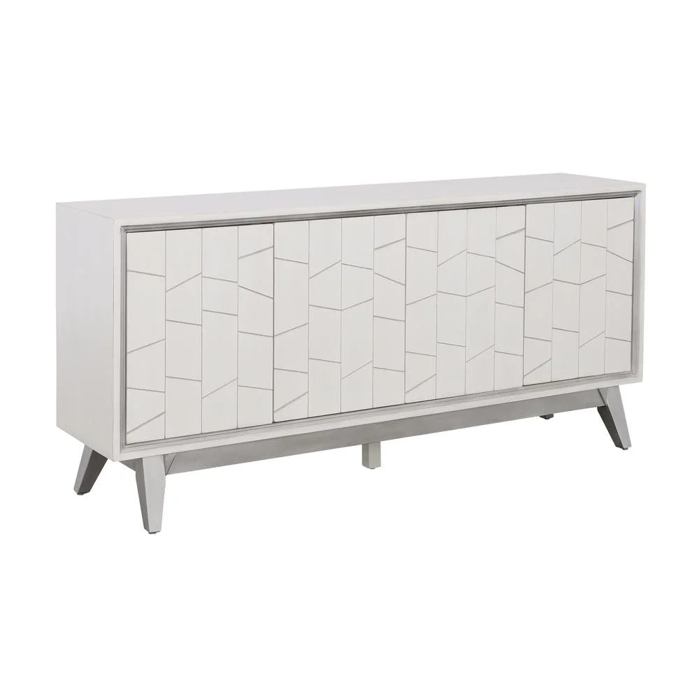 4-Door Wood Credenza in White and Silver W150202