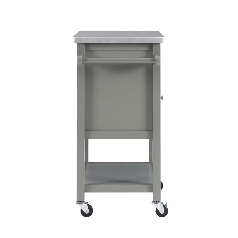 Gray Wood Stainless Steel-Top Kitchen Cart M266
