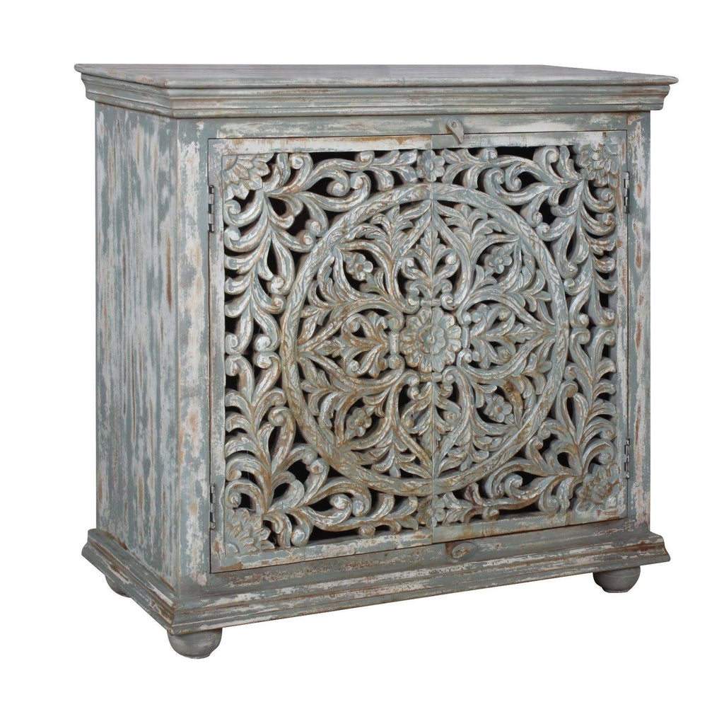 Mango Wood Carved 2 Door Cabinet W3684