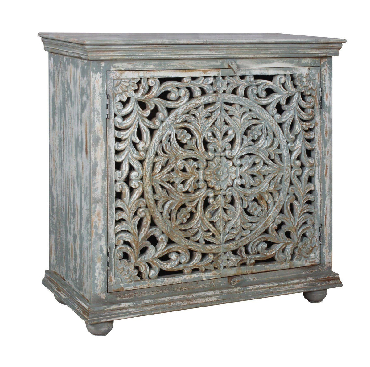 Mango Wood Carved 2 Door Cabinet W3684